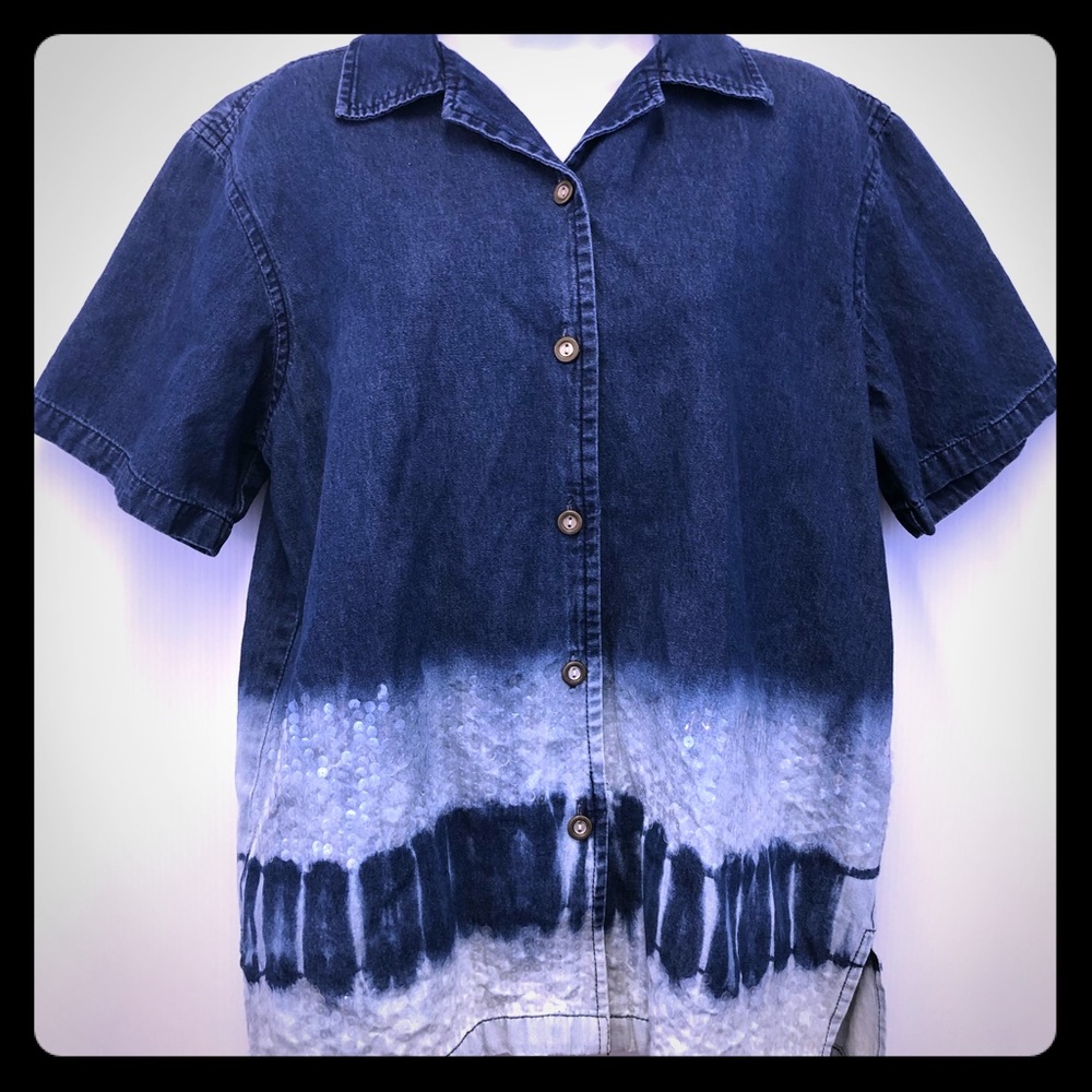 Jane Ashley Jean Sequin 100% Cotton Button Down